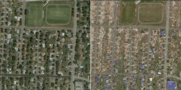 Effetti del tornado a Joplin, Missouri, nel 2011. Dalla ricerca "xBD: A Dataset for Assessing Building Damage from Satellite Imagery".